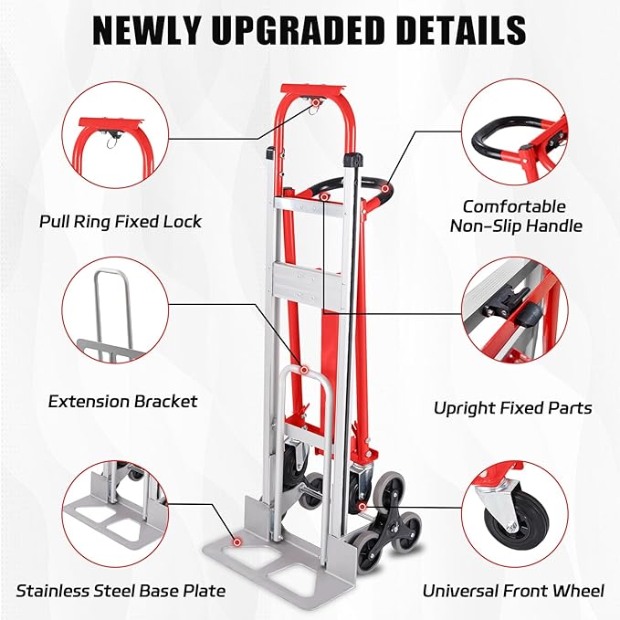 3 in 1 Industrial Convertible Stair Climbing Cart,1000 LBS Capacity Hand Trucks Heavy Duty, Hand Truck Dolly for Transport & Moving in Warehouse, Home, Supermarket