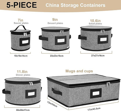 homyfort China Storage Containers, Hard Shell for Plates, Moving Boxes for Dishes, Cups, Mugs, Tableware Moving Supplies for Kitchen Organization- 5-Piece Set (5-piece set)