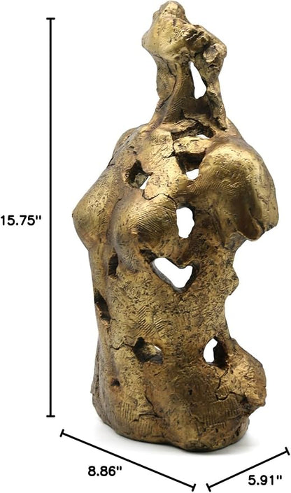 Lukitas Abstract Female Bust Statue and Sculpture, Lady Figurine Art Decor, Aesthetic Ornament for Office Living Room Bedroom, Golden, Resin 16"
