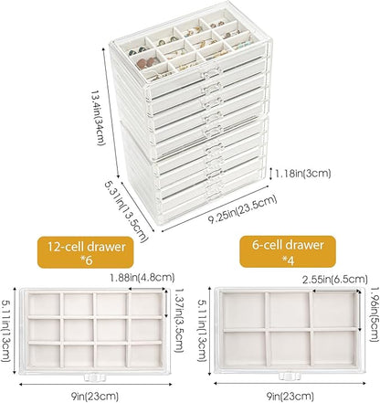 ProCase Earring Holder Organizer Jewelry Box with 10 Drawers, Acrylic Clear Earring Case with Adjustable Velvet Trays for Women - Warmwhite,10 Layers