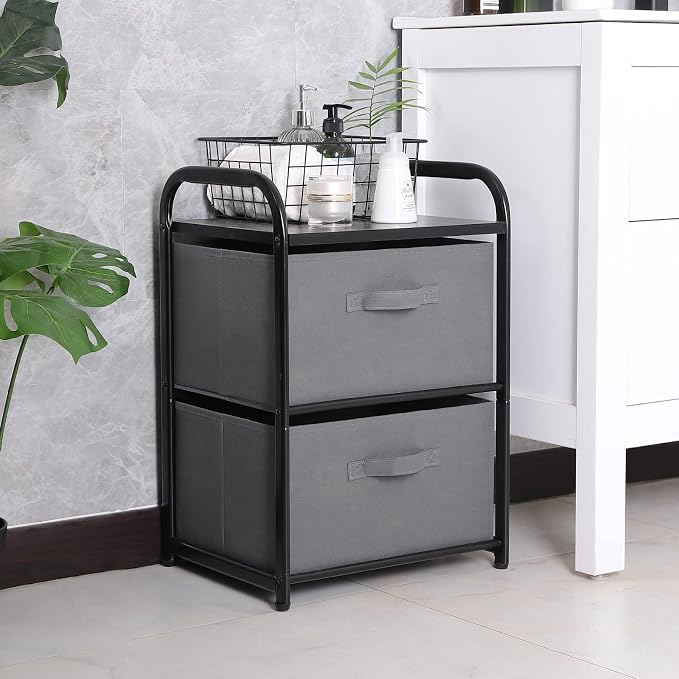 MAX Houser Dresser for Bedroom with 2 Drawers, Wide Chest of Drawers, Fabric Dresser, Storage Organizer Unit with Fabric Bins for Closet, Living Room, Hallway, Dark Grey