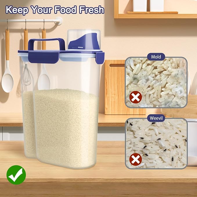 Komzon Rice Container, Airtight Rice Storage Container 10lb, Cereal Containers Storage, BPA Free Food Dispenser with Pouring Spout Handle for Flour Pasta Grain, Pet Dog Cat Bird Food Storage Container