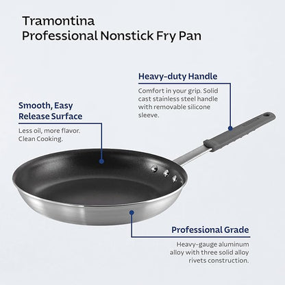 Tramontina Professional 12-Inch Non Stick Large Frying Pan, Heavy-Gauge Aluminum Skillet with Reinforced Nonstick Coating, Gray Handle, Dishwasher and Oven Safe