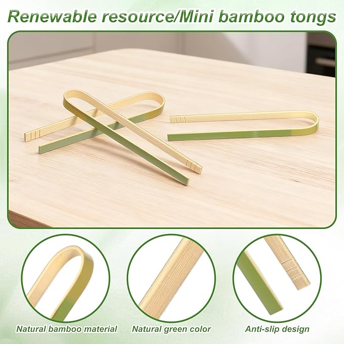 SHENLIU 200 Pcs 6.2 Inch Long Extended Mini Bamboo Tongs, Disposable Small Wooden Toaster Tongs Serving Party Cooking Utensils for Wedding Party Catering Buffet Home Charcuterie Catering Buffet