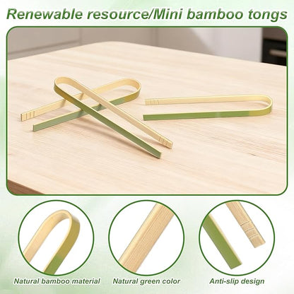 SHENLIU 200 Pcs 6.2 Inch Long Extended Mini Bamboo Tongs, Disposable Small Wooden Toaster Tongs Serving Party Cooking Utensils for Wedding Party Catering Buffet Home Charcuterie Catering Buffet