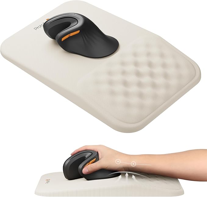 ProtoArc MP50 Ergonomic Mouse Pad with Wrist Rest, MP50 Mousepad with Massage Design, Soft Memory Foam and Non-Slip PU Base for Pain Relief, Desk, Home, Office, 12x8 Inches, Beige (Mouse Not Included)