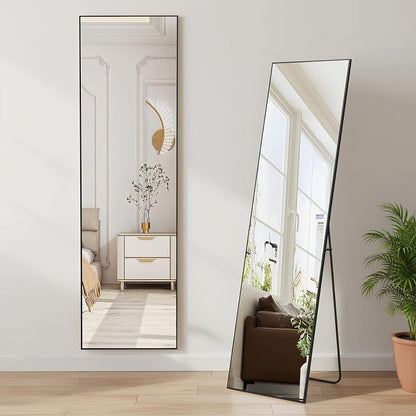 NEWBULIG Mirror Full Length, 56"x15" Body Wall Mirrors with Shatter-Proof Glass, Upgraded Floor Standing Mirror, Hanging or Leaning, with Stand Aluminum Alloy Frame for Home Decor, Bedroom, Black