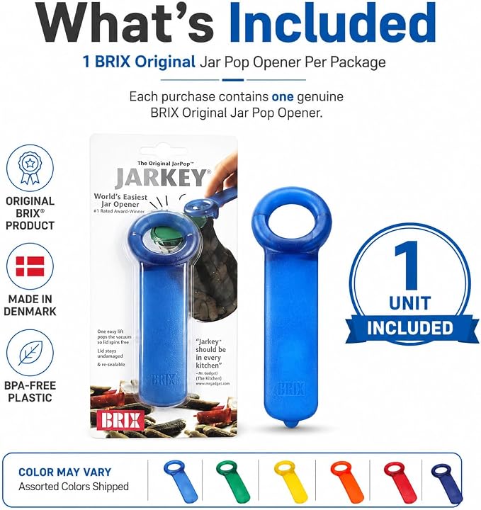 Brix Original Jar Pop Opener, Great for Kids, Arthritis, and Carpal Tunnel Sufferers, Assorted Frosted Colors (Color May Vary) Pack of 1