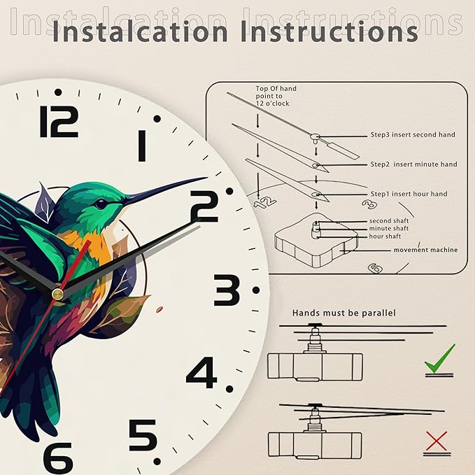 Flaying Hummingbird Bird Wall Clock Silent Non-Ticking Battery Operated Clock 10 Inch, Home Decor for Living Room, Kitchen, Bedroom and Office
