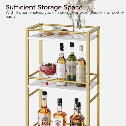 Bar Cart for The Home, 3-Tier Drink Cart on Wheels, Home Bar Serving Cart, Mini Bar Cart for Small Space, Rolling Kitchen Carts for Bar, Kitchen, Dining Room, Gold RCJW4001