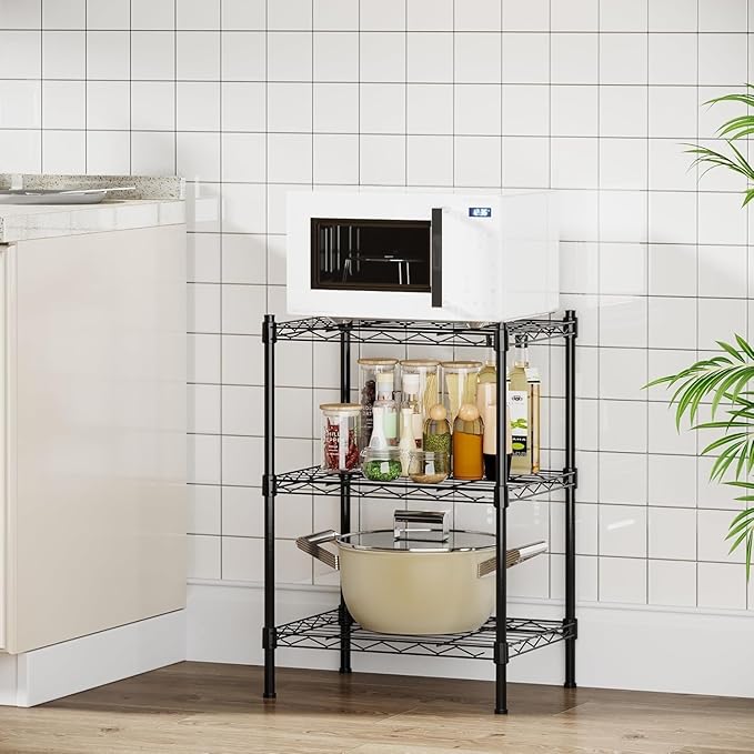 Orchidleaf 3-Tier Heavy Duty Wire Shelving Unit with Lockable Wheels, Metal Storage Rack for Garage, Pantry, Kitchen & Living Room, 39.4" H × 36.9" L × 18.6" D