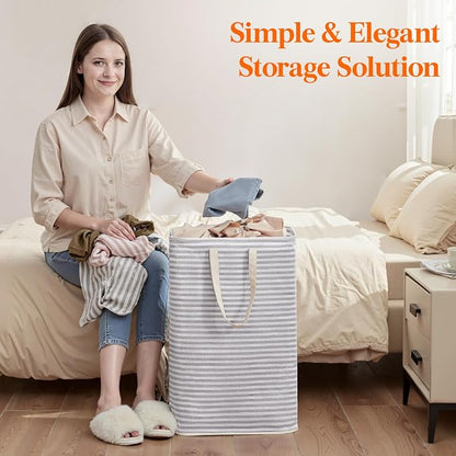 Lifewit 75L Large Collapsible Laundry Hamper, Tall Foldable Dirty Clothes Baskets Waterproof, Freestanding Design with Easy Carry Handles in Dorm Bedroom Bathroom College, Grey