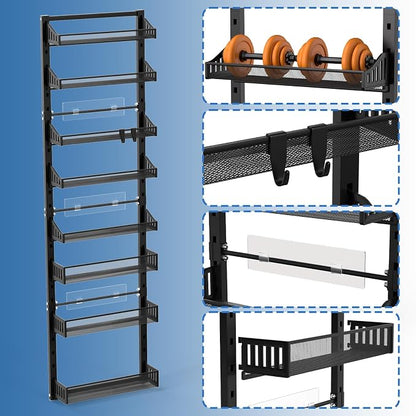 coobest 8-Tier Over the door Spice Rack Organizer, Large Heavy Duty Metal Wall Mount or Over The Door, 2 in 1 Rust-Proof Hanging Storage Shelf for Kitchen Pantry, Bathroom, Laundry Room, Closet