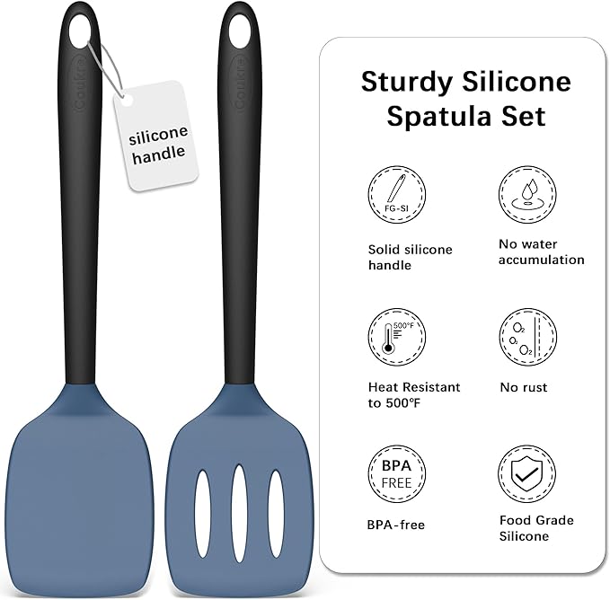 Coukre Silicone Kitchen Cooking Utensils Set with Holder – Heat-Resistant, Food-Grade Kitchen Tools, Spatula, Spoon & Gadgets for Non-Stick Pans, Dishwasher Safe (2, DarkBlue)