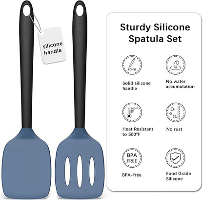 Coukre Silicone Kitchen Cooking Utensils Set with Holder – Heat-Resistant, Food-Grade Kitchen Tools, Spatula, Spoon & Gadgets for Non-Stick Pans, Dishwasher Safe (2, DarkBlue)
