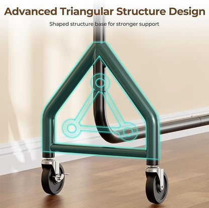Clothes Clothing Rack, Rolling Heavy Duty Clothes Rack Load 420 LBS With Wheels, Metal Clothes Rack for Hanging Clothes, Portable Standing Clothes Garment Rack, Black,48 inches