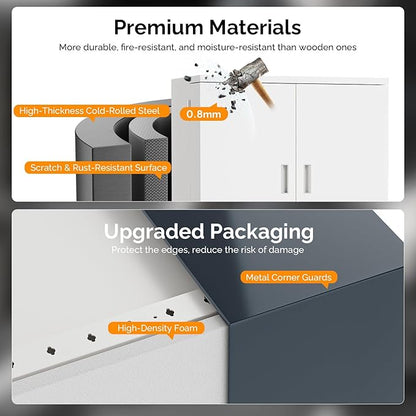 VINGLI Metal Storage Cabinet with 4 Doors & 1 Drawer, 71'' Steel Locking Cabinet with 6 Door Hanging Shelves and Adjustable Shelves for Garage, Warehouse, Home Kitchen, Dining Living Room (White)