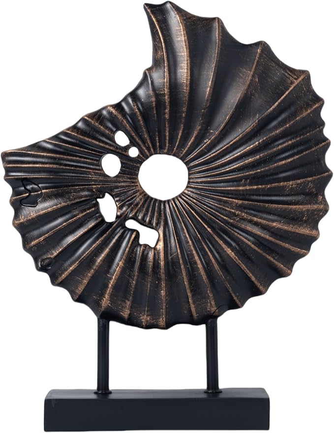 LuckySunDecorQZ Unique Round Coin Sculpture Decorative Objects for Shelf Home Decor Accents, Modern Abstract Tabletop Decor Items for Living Room Fireplace Mantel, Above Cabinet (Black L)