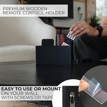 KIBAGA Premium Wooden Remote Control Holder - Easy Install Adhesive Wall Mount Caddy Keeps 3-4 TV Remotes Neatly Organized - Stylish Natural Wood Organizer is Perfect for Any Bed Or Living Room Wall