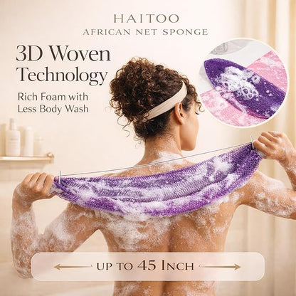 African Net Sponge Authentic, 6 Pieces African Exfoliating Net Sponge Body Back Scrubber Exfoliating Washcloth for Shower Bath for All Types (Black+Olive Green+Pink+Puple+Brown+Champagne Gold, 6 Pcs)