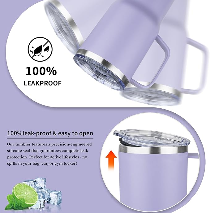 20oz Insulated Tumbler with Handle Stainless Steel Travel Coffee Mug with Lid and Straw Double Wall Vacuum Leak-proof Reusable Thermal Water Cup for Hot and Cold Drinks (Multicolor-6,4 Pack)