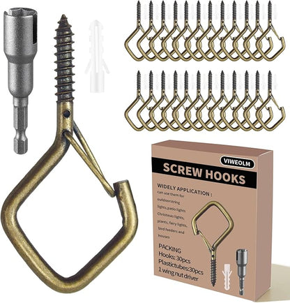 30 Pcs Bronze Eye Hooks Screw Heavy Duty,Ceiling Hooks for Hanging Plants,String Lights,Cup,Wind Chime,Bird Feeders. Plant Hanger Indoor&Outdoor