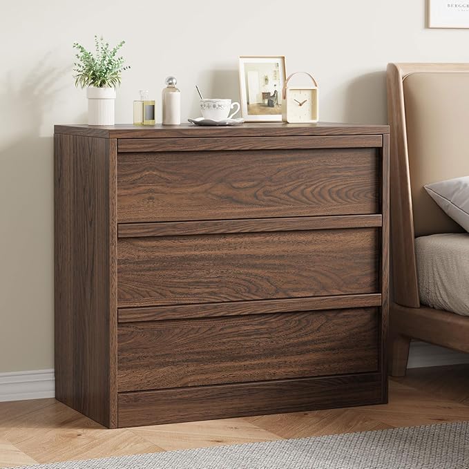 IDEALHOUSE 3 Drawer Nightstand for Bedroom, 30in Tall Small End Side Table with Large Storage & Anti-Tip Design, Modern Bedside Table Organizer for Living Room, Entryway - Walnut