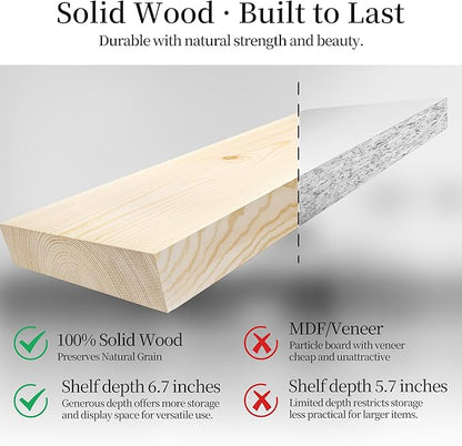 BGMG Wood Floating Shelves for Wall 12 inch Set of 2, Wooden Wall Mount Shelves for Bathroom Living Room Bedroom Kitchen Farmhouse -12x 6.7 x1.25 inch- DIY-Unfinished