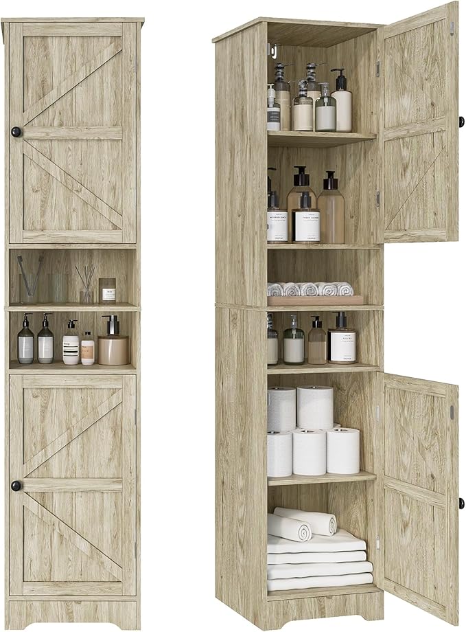 Tall Bathroom Storage Cabinet, Vertical Freestanding Organizer with Adjustable Shelf, Slim Design for Small Bathrooms, Towels & Toiletries Storage Gray