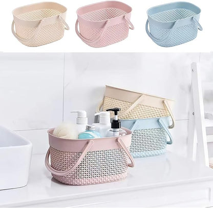 rejomiik Portable Shower Caddy Basket, Plastic Organizer Storage Tote with Handles Toiletry Bag Bin Box for Bathroom, College Dorm Room Essentials, Kitchen, Camp, Gym, Pink