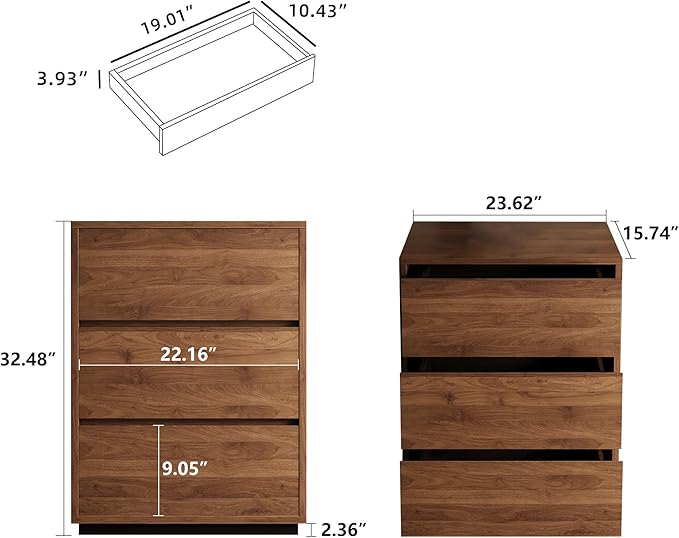 Contemporary 3-Drawer Nightstand with Sleek Wood Finish, Perfect for Bedroom, Living Room, or Office (15.74" D x 23.62" W x 32.48" H（3 Drawers）)