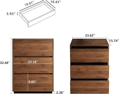 Contemporary 3-Drawer Nightstand with Sleek Wood Finish, Perfect for Bedroom, Living Room, or Office (15.74" D x 23.62" W x 32.48" H（3 Drawers）)