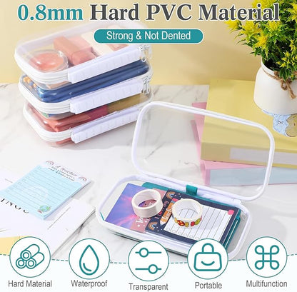 Sanwuta 4 Pcs Clear Hard Zipper Case with Handle Office Storage Cases Hard Plastic Pouches Transparent Bins for Crafts, Snacks, Cosmetics, Puzzles(7.5 x 4 x 2 Inches,White)