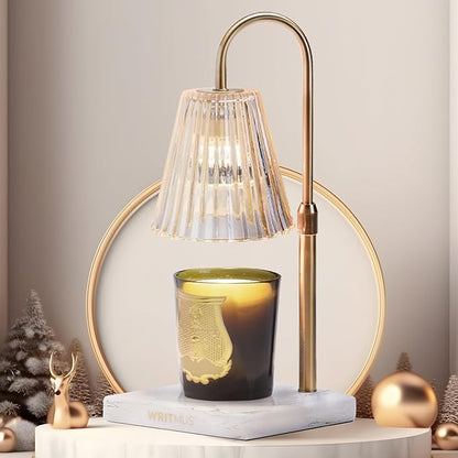 Candle Warmer Lamp with Dimmer & Timer- Wax Melt Warmer Fits All Candle Size - 2 Bulbs Included (White Marble)