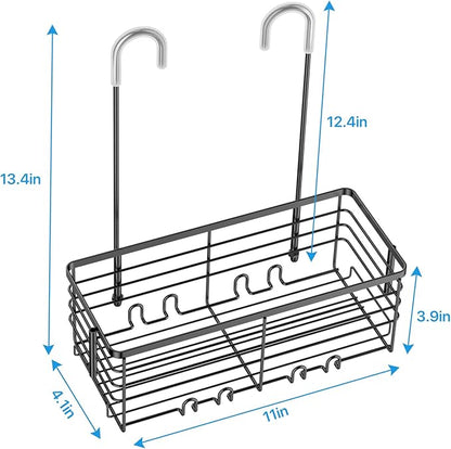 YUOROS Hanging Shower Caddy, Over the Door Shower Organizer Rack 304 Stainless Steel Rustproof Bathroom Storage Shampoo Holder Basket (Black)