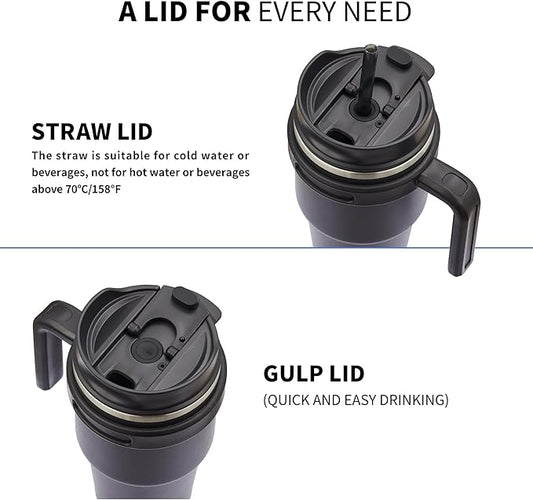 20 oz Insulated Coffee Mug Tumbler with Handle, Stainless Steel Travel Mug Tumbler with Lid and Straw,Double Wall Vacuum Leak Proof Ice Coffee Thermal Cup, Navy