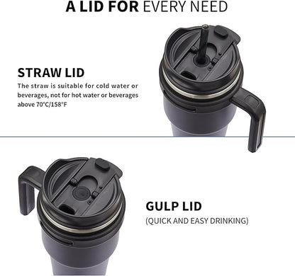 20 oz Insulated Coffee Mug Tumbler with Handle, Stainless Steel Travel Mug Tumbler with Lid and Straw,Double Wall Vacuum Leak Proof Ice Coffee Thermal Cup, Black