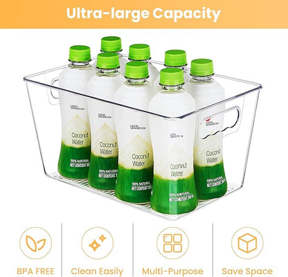 YIHONG 6 Pack Clear Pantry Organizer Bins, Plastic Containers with Handle for Kitchen,Freezer,Cabinet,Closet,Bathroom Under Sink Storage