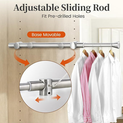 1Pcs Valet Rod for Closet Pull Out, Adjustable Heavy Duty Closet Valet Rod, Metal Stainless Steel Closet Rods for Hanging Clothes, Scarf, Pants, Silver