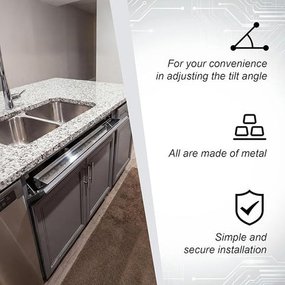 2 Set 16 Inch Stainless Steel Sink Drawer Tip Out Tray Kit Include Tip-Out Sink Trays and Hinges Large Pull Out Storage Organizer for Kitchen Bathroom Base Cabinets