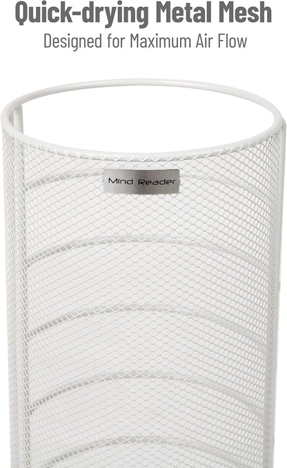 Mind Reader Umbrella Stand, Walking Cane Rack, Wraping Paper Holder, Entryway, Metal Mesh, 5.5" L x 5.5" W x 15.75" H, White