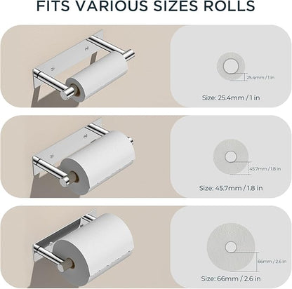 FORIOUS Toilet Paper Holder, Adhesive or Wall Mounted Options, Stainless Steel Rustproof Stick on no Drilling Double Post Pivoting Toilet Tissue Roll Holder Wall Mount for Bathroom, Polished Chrome