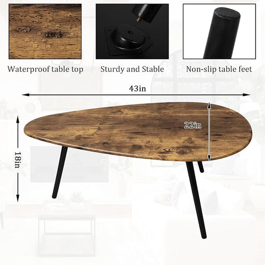 Modern Coffee Table for Living Room Small Mid Century Coffee Tables Rustic Oval Coffee Tables Retro Accent Sofa Center Tables for Living Room Easy Assembly 22" D x 43" W x 18" H