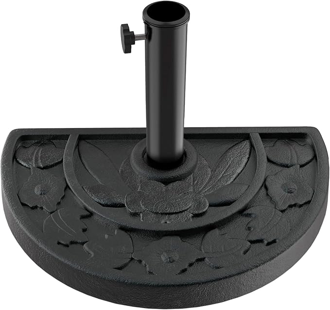 Half Round Umbrella Base - 20lb Weighted Semicircle Freestanding Resin and Concrete Umbrella Stand for Outdoor Use by Pure Garden (Black)