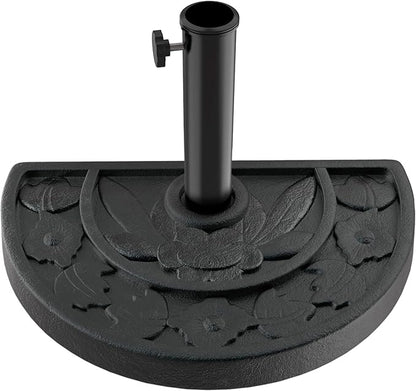 Half Round Umbrella Base - 20lb Weighted Semicircle Freestanding Resin and Concrete Umbrella Stand for Outdoor Use by Pure Garden (Black)