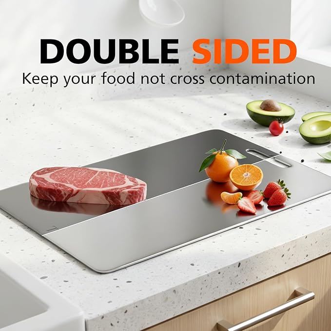 100% Pure Titanium Cutting Boards for Kitchen, Cutting Board Double Sided Food Grade Chopping Boards, Smooth Edge No Hurt, Space Saving Dishwasher Safe, Ideal for Daily Cooking, Cake & Picnic Set of 3
