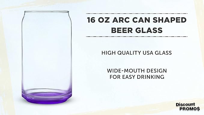 DISCOUNT PROMOS Beer Can Glasses Set of 10, 16 oz. Pint Sized, Soda Can Shape, Glassware, Purple