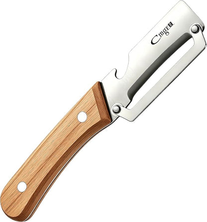 TEEVEA Vegetable Peeler, Stainless Steel Wooden Handle for Potato, Apple | Multifunctional, Ultra Sharp Zero-Snag Blade, Heavy Duty, Bottle Opener, Right-Hand Grip, Premium Fruit Veggie Kitchen Tool
