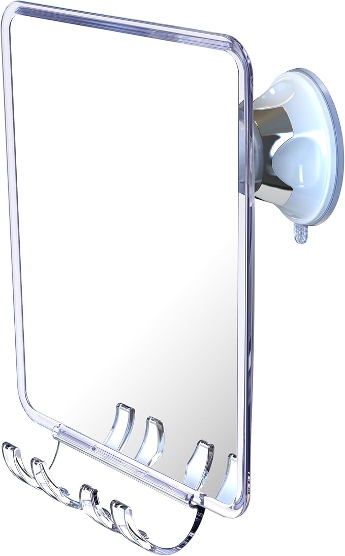 Luxo Shower Mirror, Shower Mirror fogless for Shaving with a Removable Razor Holder - Shaving Mirror for Shower with a Powerful Suction Cup - Shatterproof fogless Mirror for Shower (White/Clear)