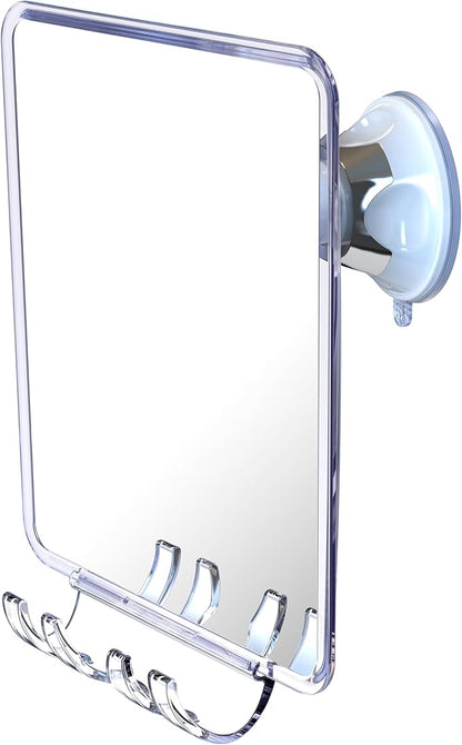 Luxo Shower Mirror, Shower Mirror fogless for Shaving with a Removable Razor Holder - Shaving Mirror for Shower with a Powerful Suction Cup - Shatterproof fogless Mirror for Shower (White/Clear)